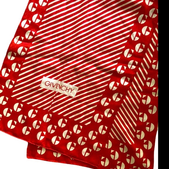Red & White Vintage Givenchy Silk Scarf - Picture 2 of 5